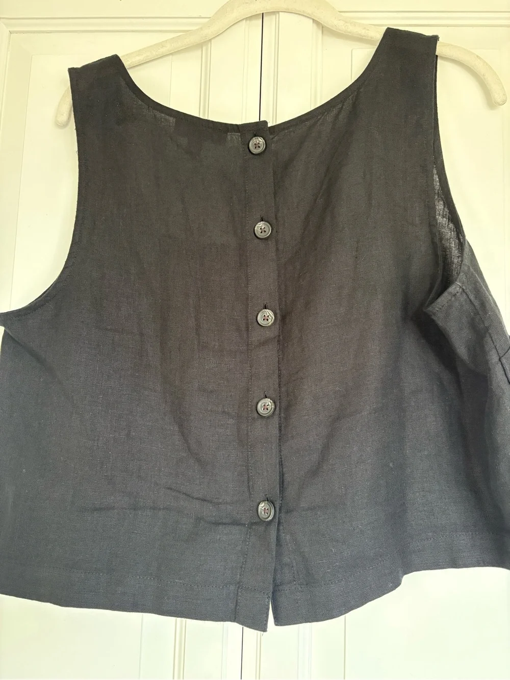 J. Crew Black Square-Neck Linen Cropped Tank Size Large